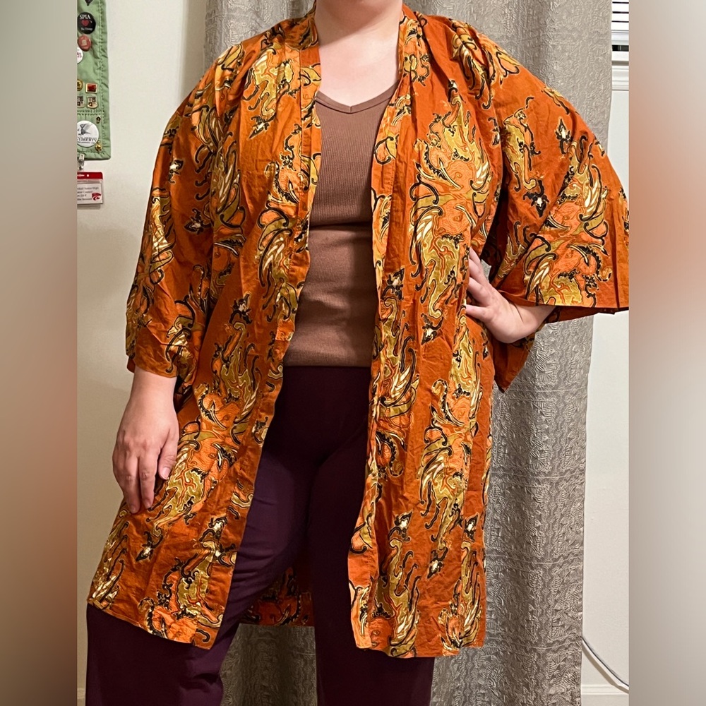 VINTAGE Orange Batik Sarong wrap Handmade in Indonesia
